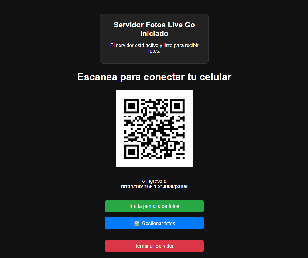 Captura del panel de control para subir fotos